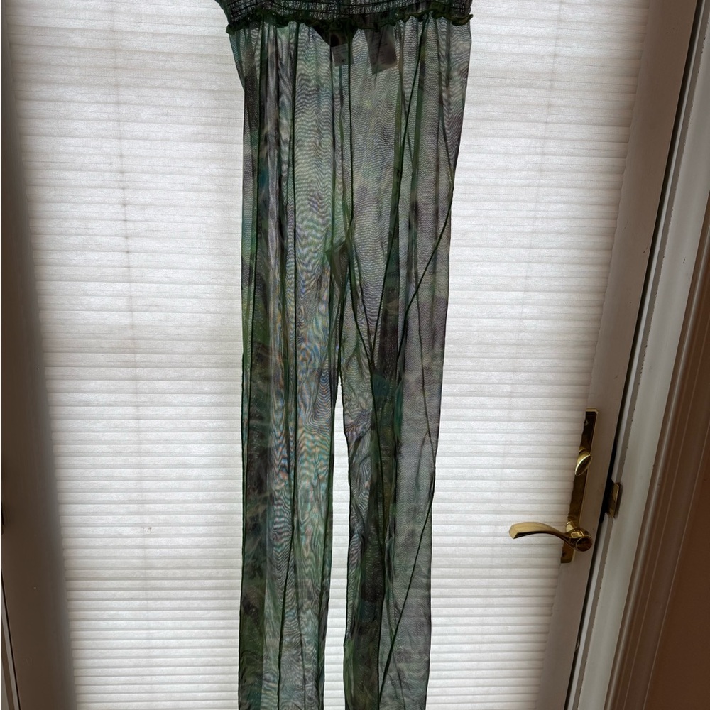 Kim Shui Sheer Green Patterned Wide Leg Pants
